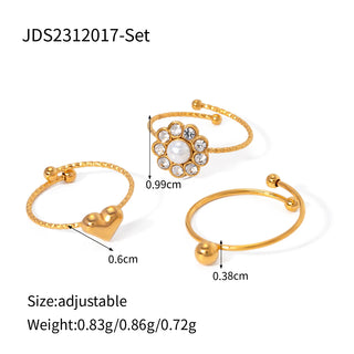 ステンレス304 低ニッケル 水に濡れても錆びにくい 18Kゴールドメッキ リング フラワー 花 蝶々 バタフライ3点セット【YJ02466】