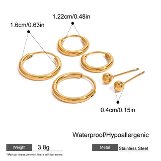 ステンレス304 低ニッケル 水に濡れても錆びにくい 18Kゴールドメッキ ピアス フープ 3点セット【YJ01433】