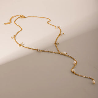 ステンレス304 ニッケルフリー 水に濡れても錆びにくい 18Kゴールドメッキ チェーン ネックレス パール 【YJ00544】