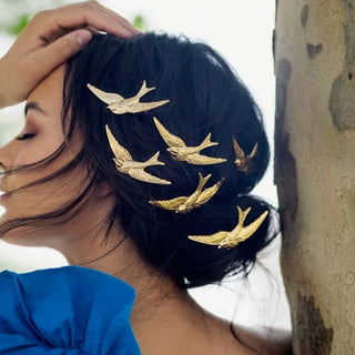 ステンレス304 低ニッケル 水に濡れても錆びにくい 18Kゴールドメッキ ヘアアクセサリー 鳥 バード 【YJ02003】
