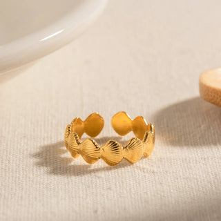 ステンレス304 ニッケルフリー 水に濡れても錆びにくい 18Kゴールドメッキ リング シェル 貝殻 【YJ00364】