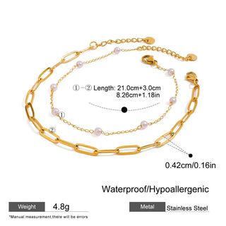 ステンレス304 低ニッケル 水に濡れても錆びにくい 18Kゴールドメッキ アンクレット 2点セット パール 【YJ01492】