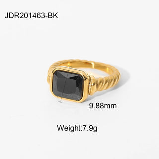 ステンレス304 低ニッケル 水に濡れても錆びにくい 18Kゴールドメッキ リング  ツイスト スクエア ジルコニア 【YJ02871】