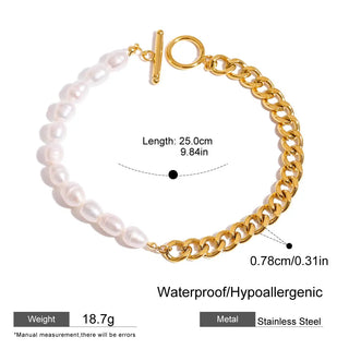 ステンレス304 低ニッケル 水に濡れても錆びにくい 18Kゴールドメッキ アンクレット チェーン パール 【YJ02475】