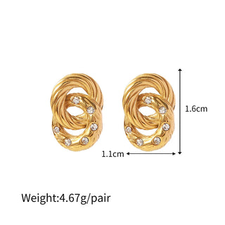 ステンレス304 低ニッケル 水に濡れても錆びにくい 18Kゴールドメッキ ピアス サークル ツイスト ジルコニア 【YJ03826】