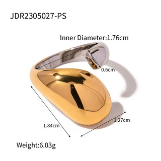 ステンレス304 低ニッケル 水に濡れても錆びにくい 18Kゴールドメッキ リング チャンキー ティアドロップ 【YJ02145】