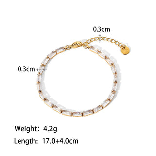 ステンレス304 低ニッケル 水に濡れても錆びにくい 18Kゴールドメッキ ブレスレット ジルコニア 【YJ03831】