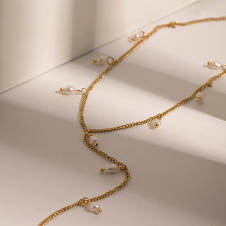 ステンレス304 ニッケルフリー 水に濡れても錆びにくい 18Kゴールドメッキ チェーン ネックレス パール 【YJ00544】