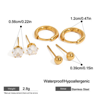 ステンレス304 低ニッケル 水に濡れても錆びにくい 18Kゴールドメッキ ピアス 3点セット 【YJ02872】