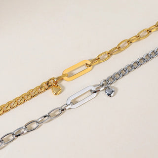 ステンレス304 ニッケルフリー 水に濡れても錆びにくい 18Kゴールドメッキ キューバンチェーン チェーン ブレスレット ハート 【YJ00173】
