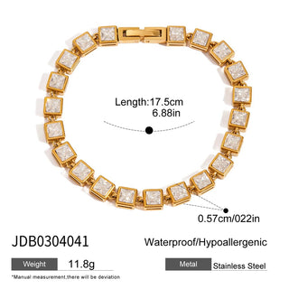 ステンレス304 低ニッケル 水に濡れても錆びにくい 18Kゴールドメッキ ブレスレット ジルコニア 【YJ01057】