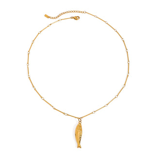 ステンレス304 低ニッケル 水に濡れても錆びにくい 18Kゴールドメッキ ネックレス 魚 フィッシュ【YJ01415】