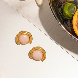 ステンレス304 ニッケルフリー 水に濡れても錆びにくい 18Kゴールドメッキ ピアス 天然石風ストーン 【YJ00822】