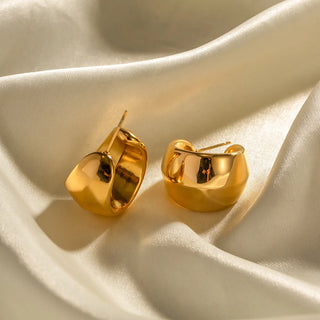 ステンレス304 低ニッケル 水に濡れても錆びにくい 18Kゴールドメッキ ピアス チャンキー フープ 【YJ03635】