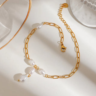 ステンレス304 低ニッケル 水に濡れても錆びにくい 18Kゴールドメッキ アンクレットパール 【YJ02489】