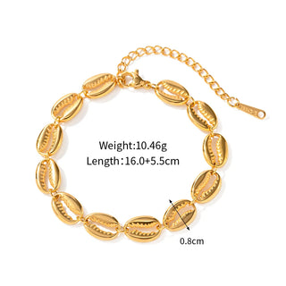 ステンレス304 低ニッケル 水に濡れても錆びにくい 18Kゴールドメッキ ブレスレット シェル 貝殻 【YJ02662】