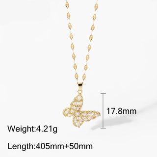 ステンレス304 低ニッケル 水に濡れても錆びにくい 18Kゴールドメッキ ネックレス 蝶々 バタフライ ジルコニア 【YJ03823】