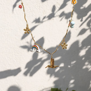 ステンレス304 ニッケルフリー 水に濡れても錆びにくい 18Kゴールドメッキ チャーム ネックレス フラワー 花 蝶々 バタフライ 鳥 【YJ00419】
