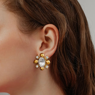 ステンレス304 低ニッケル 水に濡れても錆びにくい 18Kゴールドメッキ ピアス フラワー 花 ジルコニア 【YJ02884】