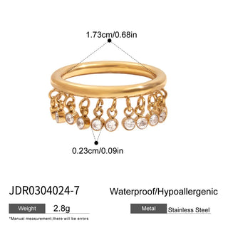 ステンレス304 低ニッケル 水に濡れても錆びにくい 18Kゴールドメッキ リング タッセル ジルコニア 【YJ01059】