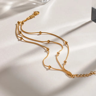 ステンレス304 低ニッケル 水に濡れても錆びにくい 18Kゴールドメッキ ネックレス 3連 チェーン 【YJ02981】