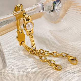 ステンレス304 低ニッケル 水に濡れても錆びにくい 18Kゴールドメッキ ブレスレット チェーン パール 【YJ01529】