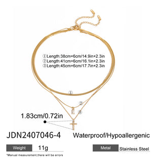 ステンレス304 低ニッケル 水に濡れても錆びにくい 18Kゴールドメッキ ネックレス クロス ジルコニア 誕生石 【YJ03107】