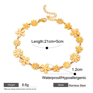 ステンレス304 低ニッケル 水に濡れても錆びにくい 18Kゴールドメッキ アンクレット チェーン フラワー 花 【YJ02137】