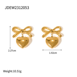ステンレス304 低ニッケル 水に濡れても錆びにくい 18Kゴールドメッキ ピアス ハート リボン 【YJ01339】