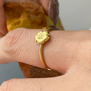 ステンレス304 低ニッケル 水に濡れても錆びにくい 18Kゴールドメッキ リング フラワー 花 3点セット【YJ02710】