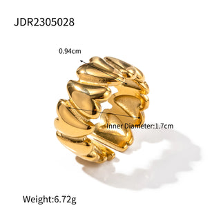 ステンレス304 低ニッケル 水に濡れても錆びにくい 18Kゴールドメッキ リング チャンキー ハート 【YJ03507】