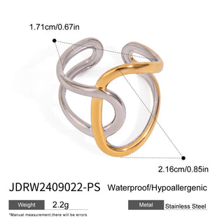 ステンレス304 ニッケルフリー 水に濡れても錆びにくい 18Kゴールドメッキ リング ウェーブ 【YJ00779】