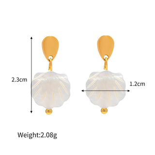 ステンレス304 低ニッケル 水に濡れても錆びにくい 18Kゴールドメッキ ピアス シェル 貝殻 【YJ03637】