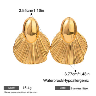 ステンレス304 低ニッケル 水に濡れても錆びにくい 18Kゴールドメッキ ピアス チャンキー 貝殻 シェル 【YJ03293】