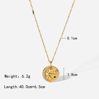 ステンレス304 低ニッケル 水に濡れても錆びにくい 18Kゴールドメッキ ネックレス チェーン 太陽 月 ジルコニア 【YJ03646】