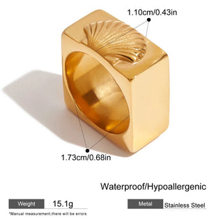 ステンレス304 ニッケルフリー 水に濡れても錆びにくい 18Kゴールドメッキ リング シェル 貝殻 スクエア 【YJ00102】
