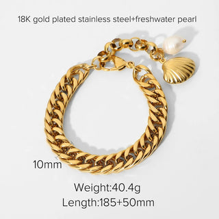 ステンレス304 低ニッケル 水に濡れても錆びにくい 18Kゴールドメッキ ブレスレット シェル 貝殻【YJ01695】