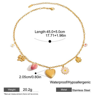 ステンレス304 ニッケルフリー 水に濡れても錆びにくい チャーム ネックレス ハート フラワー 花 ローズ 薔薇 エナメル 【YJ00853】