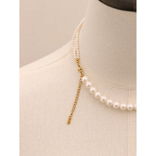 ステンレス304 低ニッケル 水に濡れても錆びにくい 18Kゴールドメッキ ネックレス 3連 パール 【YJ03215】