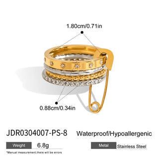 ステンレス304 ニッケルフリー 水に濡れても錆びにくい 18Kゴールドメッキ リング4連 【YJ00341】