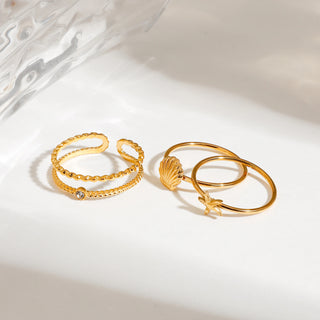ステンレス304 低ニッケル 水に濡れても錆びにくい 18Kゴールドメッキ リング シェル 貝殻  ヒトデ【YJ02704】