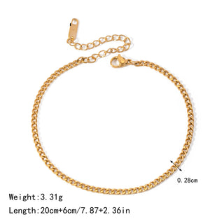 ステンレス304 低ニッケル 水に濡れても錆びにくい 18Kゴールドメッキ アンクレット チェーン 【YJ01351】