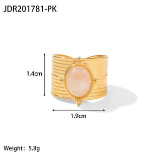 ステンレス304 低ニッケル 水に濡れても錆びにくい 18Kゴールドメッキ リング 天然石風ストーン 【YJ03996】