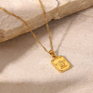 ステンレス304 低ニッケル 水に濡れても錆びにくい 18Kゴールドメッキ ネックレス スクエア 天使 エンジェル【YJ01819】