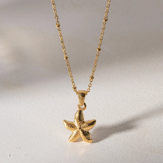 ステンレス304 ニッケルフリー 水に濡れても錆びにくい 18Kゴールドメッキ チャンキー ネックレス ヒトデ 【YJ00336】