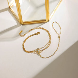 ステンレス304 ニッケルフリー 水に濡れても錆びにくい 18Kゴールドメッキ ハンドチェーン ブレスレット ジルコニア 【YJ00324】