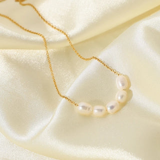 ステンレス304 低ニッケル 水に濡れても錆びにくい 18Kゴールドメッキ ネックレス パール 【YJ03919】