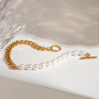 ステンレス304 低ニッケル 水に濡れても錆びにくい 18Kゴールドメッキ アンクレット チェーン パール 【YJ02475】