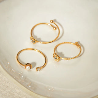 ステンレス304 低ニッケル 水に濡れても錆びにくい 18Kゴールドメッキ リング  フラワー 花 ハート 3点セット 【YJ02343】