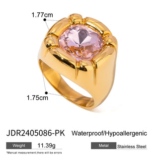 ステンレス304 低ニッケル 水に濡れても錆びにくい 18Kゴールドメッキ リング チャンキー ジルコニア 【YJ03156】